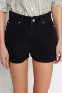 TRENDYOLMiLLA Black High Waist Mini denim Shorts - Image 3