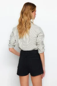 TRENDYOLMiLLA Black High Waist Mini denim Shorts - Image 4