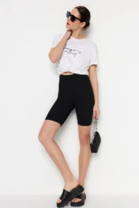 TRENDYOLMİLLA Black High Waist Shaping Biker interlock Knitting Leggings