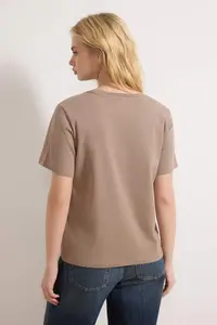 TRENDYOLMİLLA Mink 100% Cotton Basic Crew Neck Knitting T-Shirt - Image 4