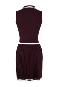 TRENDYOLMİLLA Burgundy Polo Shirt Collar pleated Etekli Top and Bottom Set - Image 2