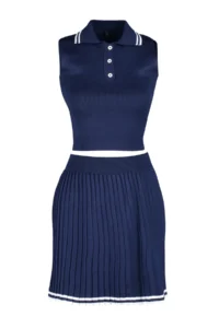 TRENDYOLMİLLA Navy Blue Polo Shirt Collar pleated Etekli Top and Bottom Set - Image 11