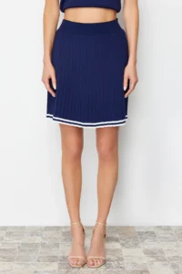 TRENDYOLMİLLA Navy Blue Polo Shirt Collar pleated Etekli Top and Bottom Set - Image 9