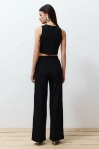 TRENDYOLMİLLA Black buttoned V-neck Wide Leg Knitting Vest/Pants Top and Bottom Set - Image 6