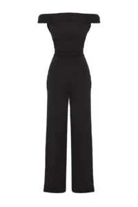 TRENDYOLMİLLA Black Carmen Collar Flexible Knitting Blouse/Pants Top and Bottom Set - Image 5