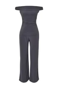 TRENDYOLMİLLA Anthracite Carmen Collar Flexible Knitting Blouse/Pants Top and Bottom Set - Image 7