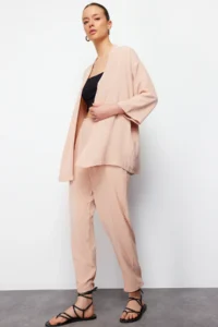 TRENDYOLMİLLA Stone Weaving Kimono-Pants Set - Image 3