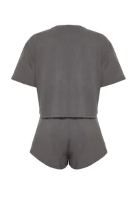 TRENDYOLMİLLA Anthracite Soft Touch T-Shirt and Shorts Knitting Top and Bottom Set - Image 8