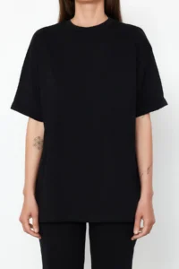 TRENDYOLMİLLA Black 100% Cotton Oversized Pattern flared leg Knitting T-Shirt/Pants Top and Bottom Set - Image 4