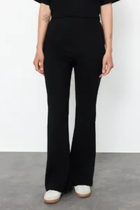TRENDYOLMİLLA Black 100% Cotton Oversized Pattern flared leg Knitting T-Shirt/Pants Top and Bottom Set - Image 5