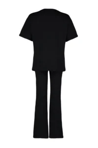 TRENDYOLMİLLA Black 100% Cotton Oversized Pattern flared leg Knitting T-Shirt/Pants Top and Bottom Set - Image 8