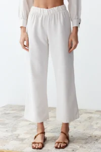 TRENDYOLMİLLA Ecru linen look Weaving Shirt-Pants Set - Image 5