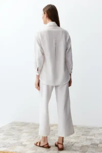 TRENDYOLMİLLA Ecru linen look Weaving Shirt-Pants Set - Image 6