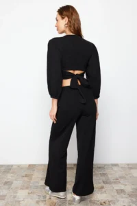 TRENDYOLMİLLA Black Summer Thin Binding Detailed Knitwear Top and Bottom Set - Image 5