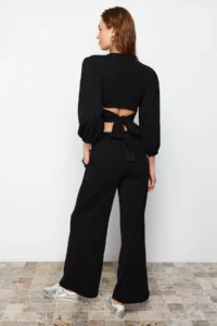 TRENDYOLMİLLA Black Summer Thin Binding Detailed Knitwear Top and Bottom Set - Image 6