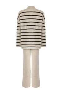 TRENDYOLMİLLA Ecru*001 Wide Pattern Zippered Striped Basic Knitwear Top and Bottom Set - Image 6