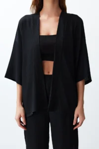 TRENDYOLMİLLA Black relaxed/Rahat Kesim Knitting Kimona Pants Top and Bottom Set - Image 4