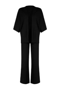 TRENDYOLMİLLA Black relaxed/Rahat Kesim Knitting Kimona Pants Top and Bottom Set - Image 7
