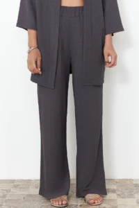 TRENDYOLMİLLA Smoke Gray relaxed/Rahat Kesim Knitting Kimona Pants Top and Bottom Set - Image 4