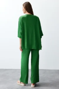 TRENDYOLMİLLA Green relaxed/Rahat Kesim Knitting Kimona Pants Top and Bottom Set - Image 6