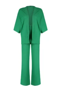 TRENDYOLMİLLA Green relaxed/Rahat Kesim Knitting Kimona Pants Top and Bottom Set - Image 7