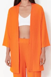 TRENDYOLMİLLA Orange relaxed/Rahat Kesim Knitting Kimona Pants Top and Bottom Set - Image 4