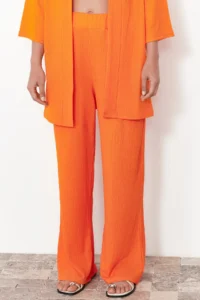 TRENDYOLMİLLA Orange relaxed/Rahat Kesim Knitting Kimona Pants Top and Bottom Set - Image 5