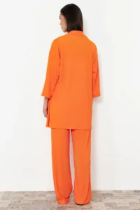 TRENDYOLMİLLA Orange relaxed/Rahat Kesim Knitting Kimona Pants Top and Bottom Set - Image 6