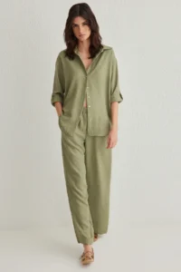 TRENDYOLMİLLA Light Khaki Weaving Top and Bottom Set - Image 2