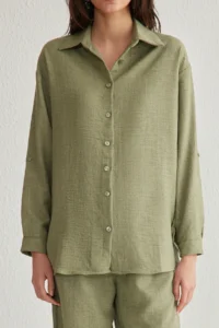 TRENDYOLMİLLA Light Khaki Weaving Top and Bottom Set - Image 3