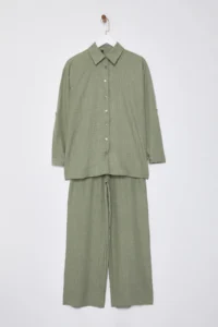 TRENDYOLMİLLA Light Khaki Weaving Top and Bottom Set - Image 6
