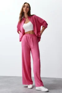 TRENDYOLMİLLA Fuchsia Weaving Shirt-Pants Apoletli Set - Image 3