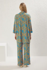 TRENDYOLMİLLA Orange Printed Rahat Kesim Flexible Kimonolu Knitting Top and Bottom Set - Image 5
