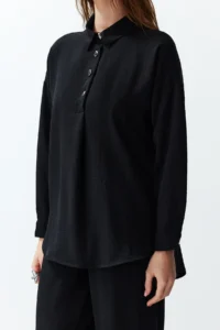 TRENDYOLMİLLA Black Weaving buttoned Shirt-Pants Set - Image 4