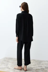 TRENDYOLMİLLA Black Weaving buttoned Shirt-Pants Set - Image 6