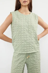 TRENDYOLMİLLA Mint Crepe Weaving Blouse-Pants Set - Image 3