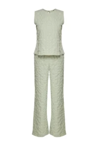 TRENDYOLMİLLA Mint Crepe Weaving Blouse-Pants Set - Image 6