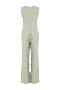 TRENDYOLMİLLA Mint Crepe Weaving Blouse-Pants Set - Image 7