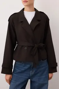 TRENDYOLMİLLA Dark Brown Premium Weaving Crop Blazer Jacket - Image 7