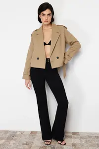 TRENDYOLMİLLA Mink Premium Weaving Crop Blazer Jacket - Image 2