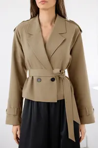 TRENDYOLMİLLA Mink Premium Weaving Crop Blazer Jacket - Image 4