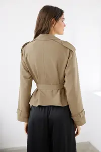TRENDYOLMİLLA Mink Premium Weaving Crop Blazer Jacket - Image 5