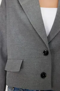 TRENDYOLMİLLA Anthracite Sleeve Cuff Detailed Weaving Blazer Jacket - Image 5