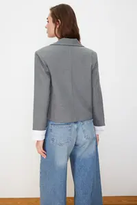 TRENDYOLMİLLA Anthracite Sleeve Cuff Detailed Weaving Blazer Jacket - Image 6