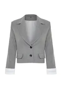 TRENDYOLMİLLA Anthracite Sleeve Cuff Detailed Weaving Blazer Jacket - Image 7