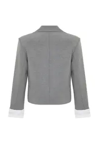 TRENDYOLMİLLA Anthracite Sleeve Cuff Detailed Weaving Blazer Jacket - Image 8