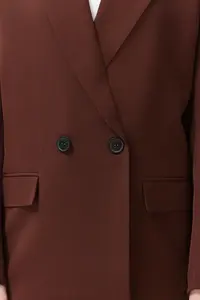 TRENDYOLMİLLA Brown Oversized Plain Kesim Basic Double breasted Weaving Blazer Jacket - Image 5