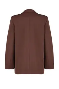 TRENDYOLMİLLA Brown Oversized Plain Kesim Basic Double breasted Weaving Blazer Jacket - Image 8
