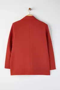 TRENDYOLMİLLA Burgundy Brick Red Oversized Plain Kesim Basic Double breasted Weaving Blazer Jacket - Image 10