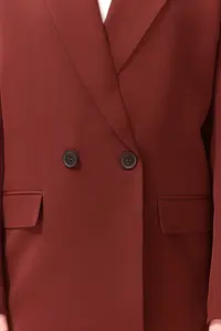 TRENDYOLMİLLA Burgundy Brick Red Oversized Plain Kesim Basic Double breasted Weaving Blazer Jacket - Image 5